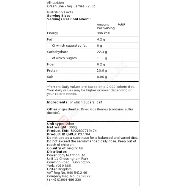 AllNutrition GREEN LINE GOJI BERRIES 250 g pilt AllNutrition GREEN LINE GOJI BERRIES 250 g foto