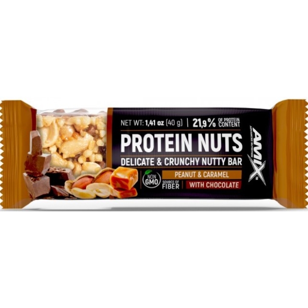 Amix Nutrition Protein Nuts krõmpsuv pähklibatoon 40 g - maapähklid ja karamell foto