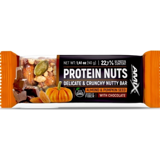 Amix Nutrition Protein Nuts krõmpsuv pähklibatoon 40 g - mandlid ja kõrvitsaseemned foto
