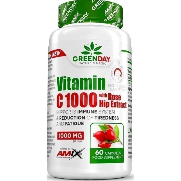 „GreenDay®“ vitaminas C 1000 mg su su rožių klubais 60 kapsulių