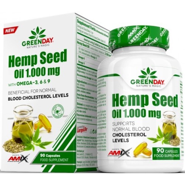 Amix Nutrition GreenDay® масло семян конопли 1000 мг 90 капсул картинка Amix Nutrition GreenDay® масло семян конопли 1000 мг 90 капсул фото