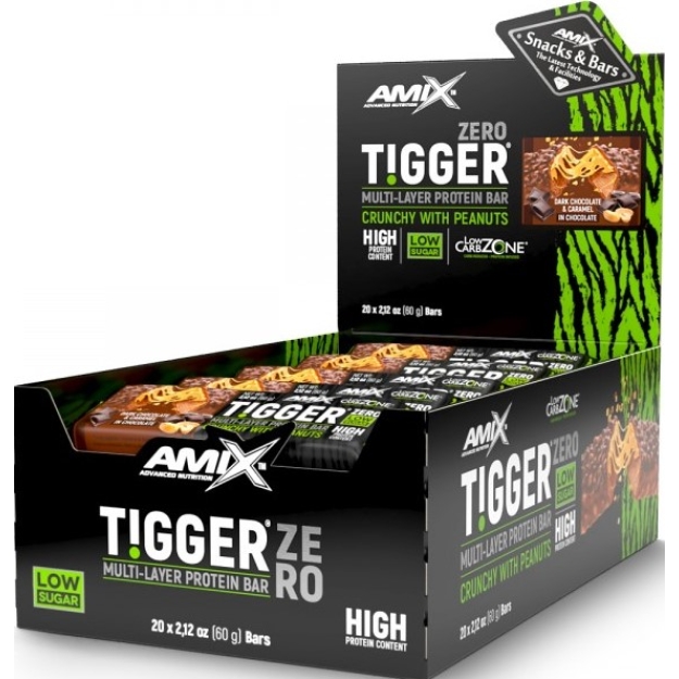 Amix Nutrition TiggerZero mitmekihiline valgubatoon 60 g - tume šokolaad ja karamell pilt Amix Nutrition TiggerZero mitmekihiline valgubatoon 60 g - tume šokolaad ja karamell foto