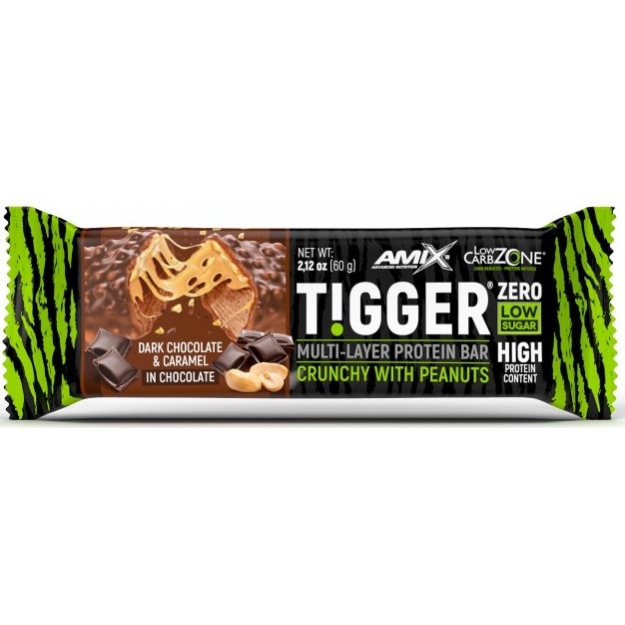 Amix Nutrition TiggerZero mitmekihiline valgubatoon 60 g - tume šokolaad ja karamell pilt Amix Nutrition TiggerZero mitmekihiline valgubatoon 60 g - tume šokolaad ja karamell foto