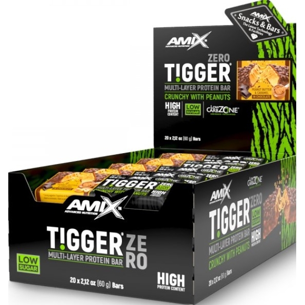 Amix Nutrition TiggerZero mitmekihiline valgubatoon 60 g - maapähklivõie ja karamell pilt Amix Nutrition TiggerZero mitmekihiline valgubatoon 60 g - maapähklivõie ja karamell foto
