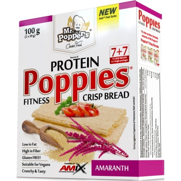 Amix Nutrition Mr.Popper's Poppies proteīna kraukšķīgas maizes 100 g - amarants bilde Amix Nutrition Mr.Popper's Poppies proteīna kraukšķīgas maizes 100 g - amarants fotogrāfija