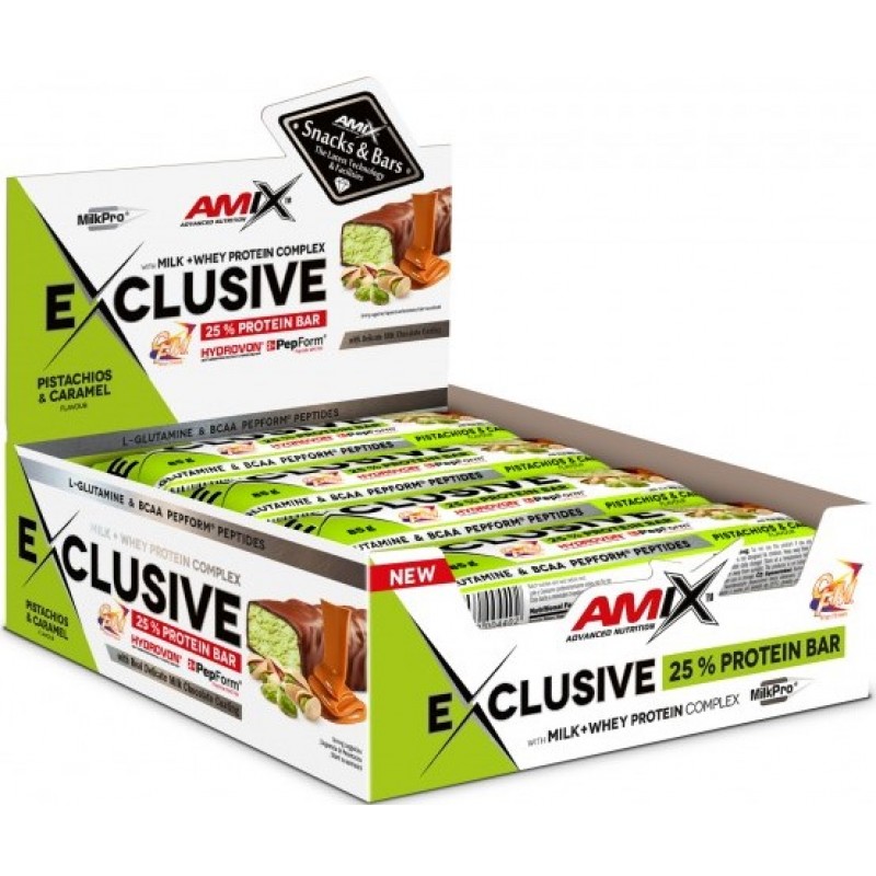 Amix Nutrition Exclusive® valgubatoon 85 g - pistaatsiapähklid ja karamell foto