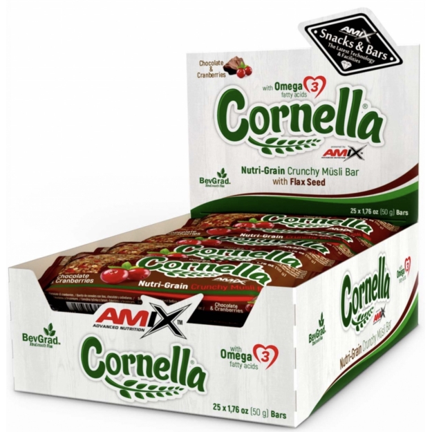 Amix Nutrition Cornella® Crunchy Muesli Bar 25x50 g Šokoladas ir spanguolės nuotrauka