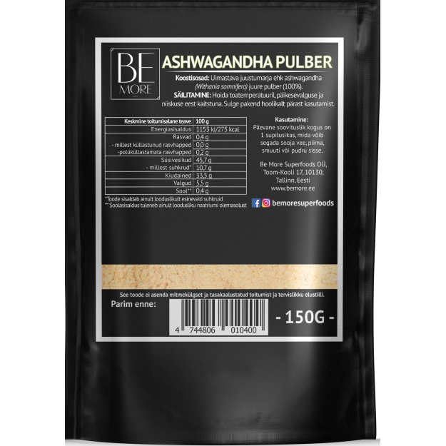 Be more Ashwagandha pulveris 150 g bilde Be more Ashwagandha pulveris 150 g fotogrāfija