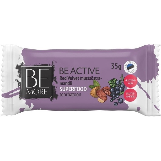 Be Active Red Velvet mustsõstra- mandli SUPERFOOD toorbatoon 35 g