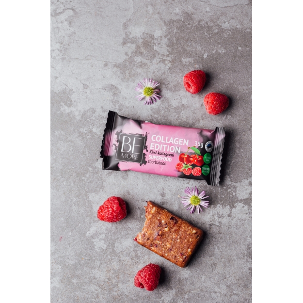 Be more Collagen Edition ķiršu-kolagēna superfood neapstrādāts batoniņš 35 g bilde Be more Collagen Edition ķiršu-kolagēna superfood neapstrādāts batoniņš 35 g fotogrāfija