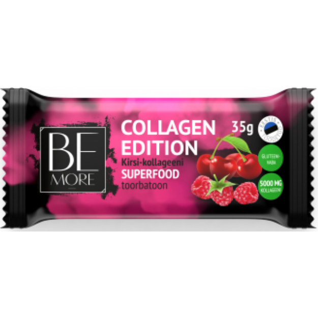 Be more Collagen Edition ķiršu-kolagēna superfood neapstrādāts batoniņš 35 g bilde Be more Collagen Edition ķiršu-kolagēna superfood neapstrādāts batoniņš 35 g fotogrāfija