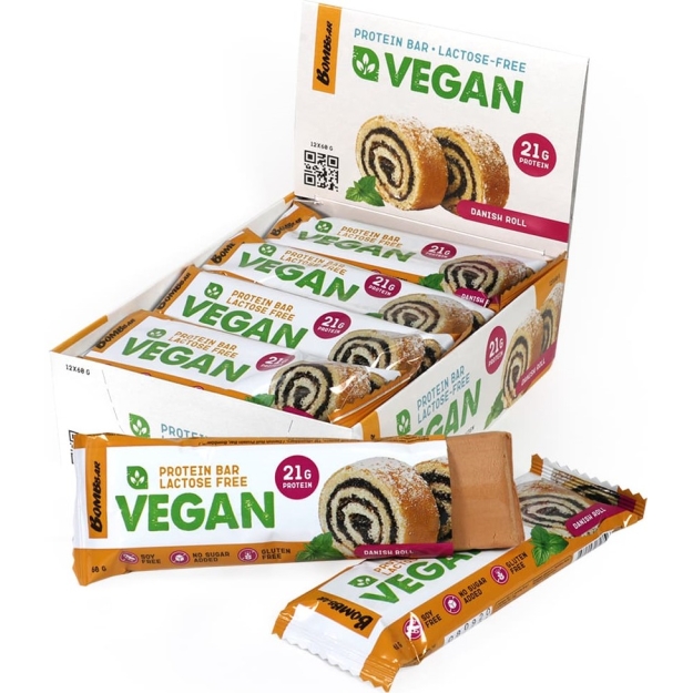 Bombbar Vegan bar 60 g - dāņu rullīšu kūka bilde Bombbar Vegan bar 60 g - dāņu rullīšu kūka fotogrāfija