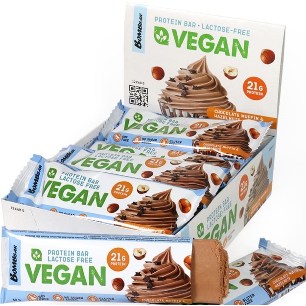 Bombbar Vegan bar 60 г - шоколадный маффин с фундуком картинка Bombbar Vegan bar 60 г - шоколадный маффин с фундуком фото