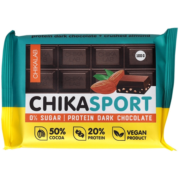 Chika Sport темный шоколад с миндалем​ 100 g