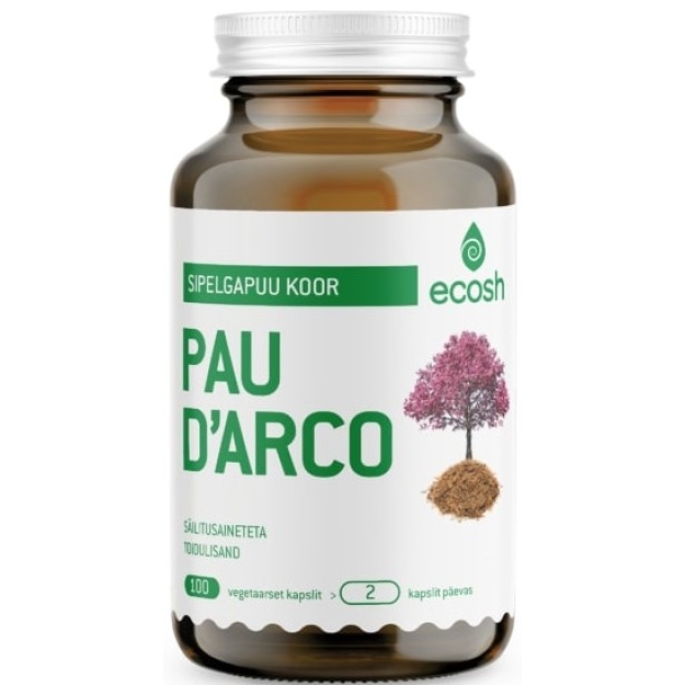 Ecosh Pau d’Arco – skruzdžių medžio žievė – 100 vege kapsulių paveikslėlį Ecosh Pau d’Arco – skruzdžių medžio žievė – 100 vege kapsulių nuotrauka