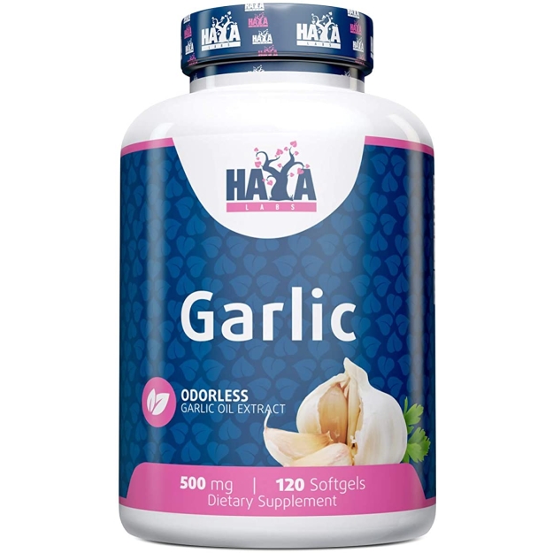 Haya Labs Bekvapės česnako 500 mg 120 gelio kapsulės nuotrauka