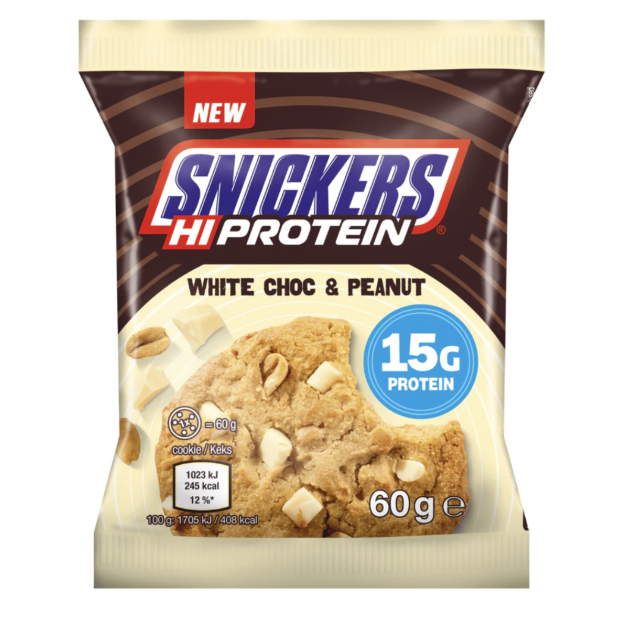 Snickers White High Protein Cookie 60 g - Baltasis Šokoladas Ir Žemės Riešutai