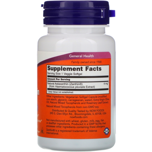 NOW Astaxanthin 4 mg 60 Vege kapsulės paveikslėlį NOW Astaxanthin 4 mg 60 Vege kapsulės nuotrauka