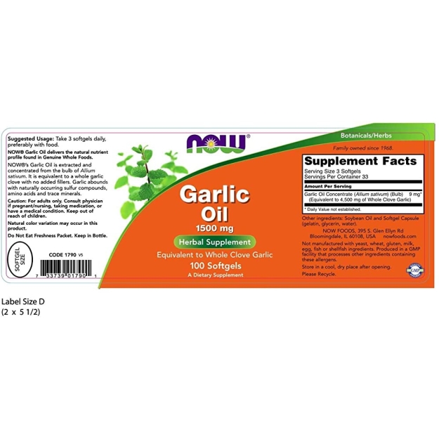 NOW Foods Küüslauguõli 1500 mg 100 kapslit pilt NOW Foods Küüslauguõli 1500 mg 100 kapslit foto