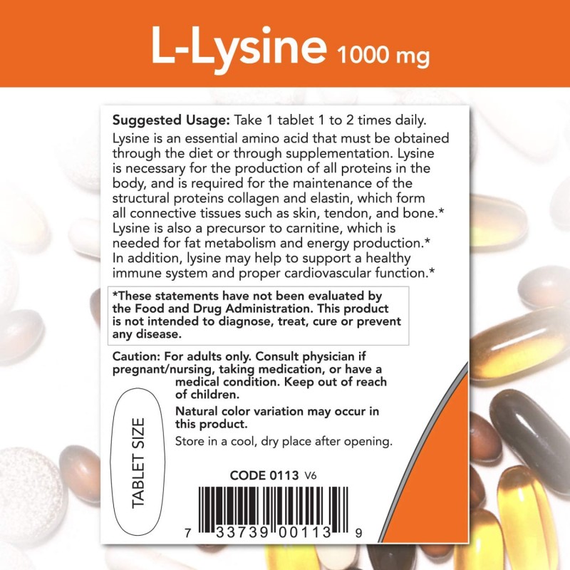 NOW L-lüsiin 1000 mg 100 tabletti foto