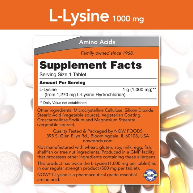 NOW L-lizino 1000 mg 100 tablečių paveikslėlį NOW L-lizino 1000 mg 100 tablečių nuotrauka