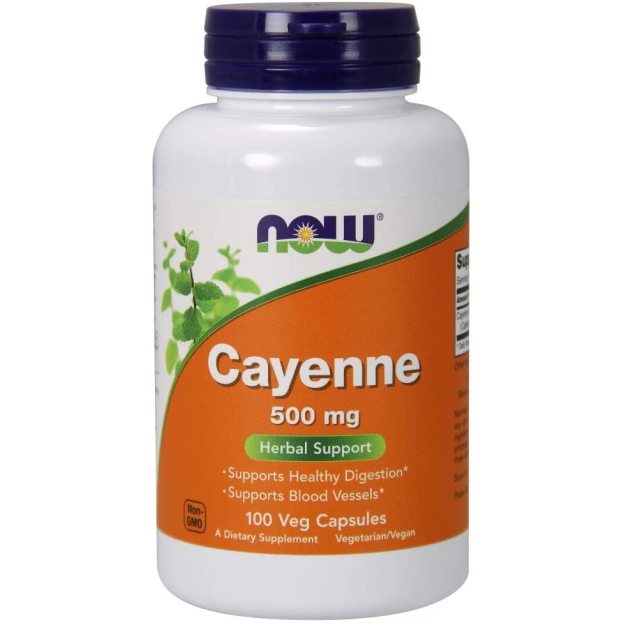 NOW Cayenne 500 mg 100 vege kapsulių paveikslėlį NOW Cayenne 500 mg 100 vege kapsulių nuotrauka
