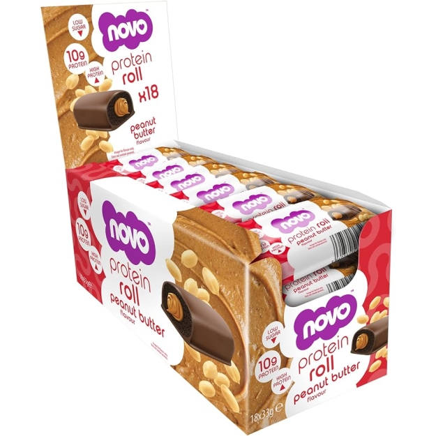 Novo Nutrition Rullbatoon 33 g - maapähklivõi x 18 pilt Novo Nutrition Rullbatoon 33 g - maapähklivõi x 18 foto