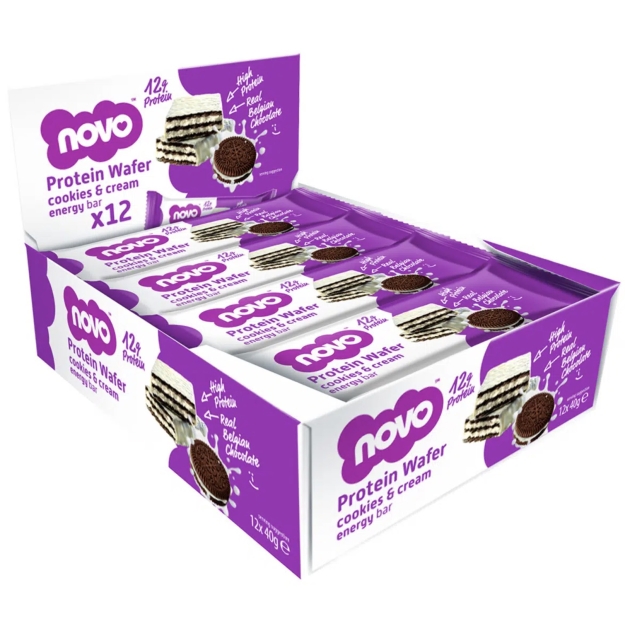 Novo Nutrition Protein Vahvlibatoon 40 g - Küpsisekreem pilt Novo Nutrition Protein Vahvlibatoon 40 g - Küpsisekreem foto