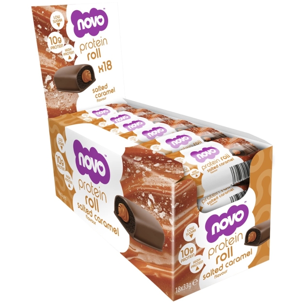 Novo Nutrition Rullīšu batoniņš 33 g - Sālīta karamele x 18 Novo Nutrition Rullīšu batoniņš 33 g - Sālīta karamele x 18