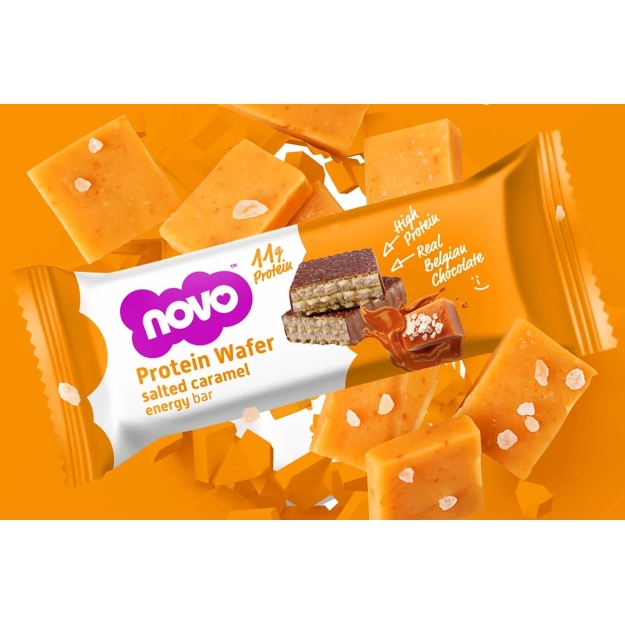 Novo Nutrition Протеиновый вафельный батончик 40 г - Соленая карамель картинка Novo Nutrition Протеиновый вафельный батончик 40 г - Соленая карамель фото