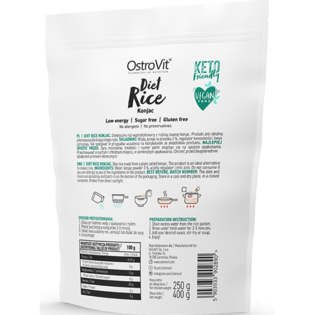 Ostrovit Dietiniai ryžiai Konjac 400 g paveikslėlį Ostrovit Dietiniai ryžiai Konjac 400 g nuotrauka