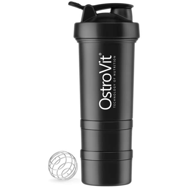 Ostrovit Shaker Premium 450 ml with 2 pill boxes and mixing ball, black photo