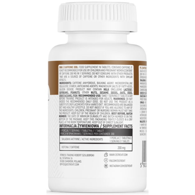 Ostrovit Caffeine 200 mg 200 tabletes bilde Ostrovit Caffeine 200 mg 200 tabletes fotogrāfija