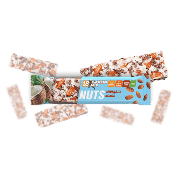 Protein Rex Protein-rich Nut Bars -Almond-Coconut- (Gluten Free) 40 g bilde Protein Rex Protein-rich Nut Bars -Almond-Coconut- (Gluten Free) 40 g fotogrāfija
