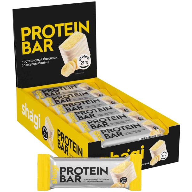 Protein Rex Протеиновый батончик Shagi - Банан 40 г x 18 Protein Rex Протеиновый батончик Shagi - Банан 40 г x 18