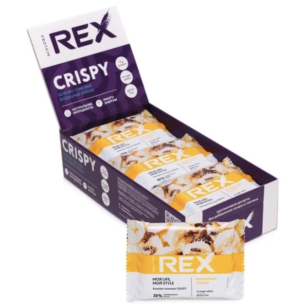 Protein Rex Valgu-teraviljarikas leiva krõpsud, Banana Trifle 55g x 12 picture Protein Rex Valgu-teraviljarikas leiva krõpsud, Banana Trifle 55g x 12 photo