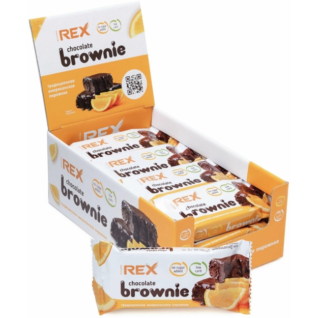 Protein Rex Протеиновое пирожное - Брауни с апельсином 50 г x 12 Protein Rex Протеиновое пирожное - Брауни с апельсином 50 г x 12