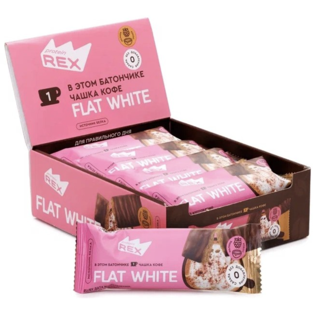Protein Rex Кофейный протеиновый батончик 40 г - Малиново-кокосовый Флэт Уайт x 12 Protein Rex Кофейный протеиновый батончик 40 г - Малиново-кокосовый Флэт Уайт x 12