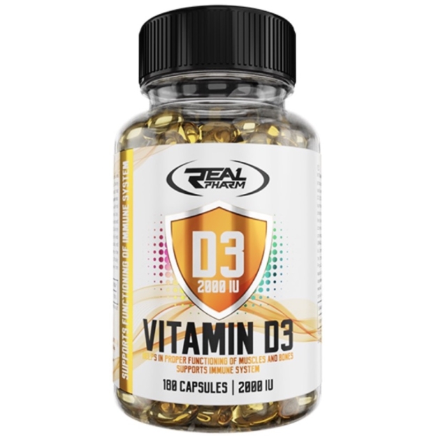 Real Pharm Vitamin D3 2000 IU 180 kapsulės paveikslėlį Real Pharm Vitamin D3 2000 IU 180 kapsulės nuotrauka