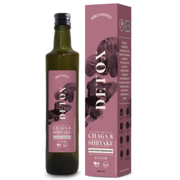 Shroomwell Immuno Elixir 500 ml - Must ploom & Granadill pilt Shroomwell Immuno Elixir 500 ml - Must ploom & Granadill foto