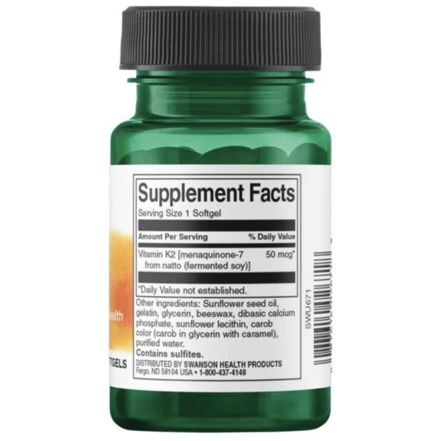 Swanson Natural Vitamin K2 (Menaquinone-7 from Natto) 50 mcg 30 softgels picture Swanson Natural Vitamin K2 (Menaquinone-7 from Natto) 50 mcg 30 softgels photo