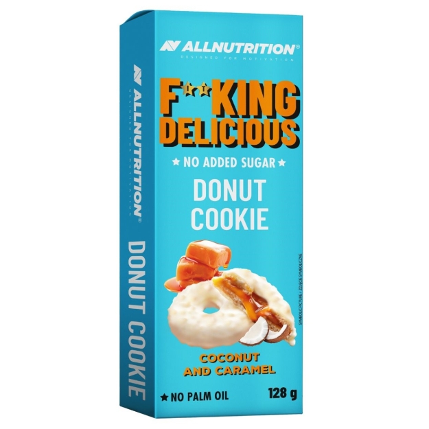AllNutrition Fitking Delicious Donut Cookie 128 g - Kokosrieksts un karamele AllNutrition Fitking Delicious Donut Cookie 128 g - Kokosrieksts un karamele