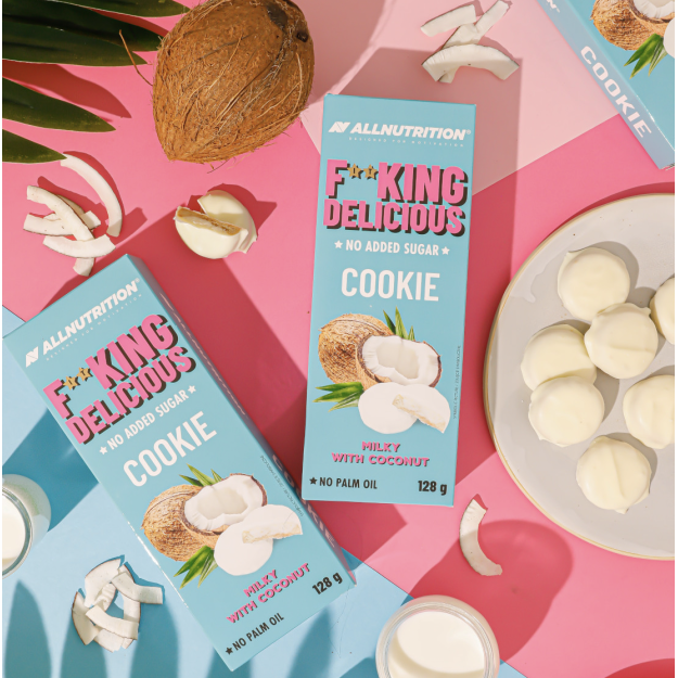 AllNutrition Fitking Delicious Cookie 128 g - piena ar kokosriekstu AllNutrition Fitking Delicious Cookie 128 g - piena ar kokosriekstu