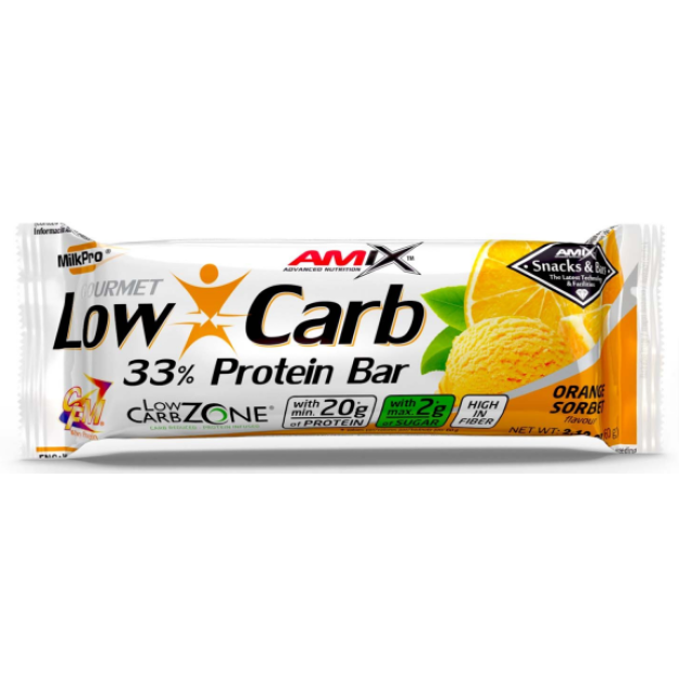 Low-Carb 33% Olbaltumvielu batoniņš 60 g - Apelsīnu Sorbets