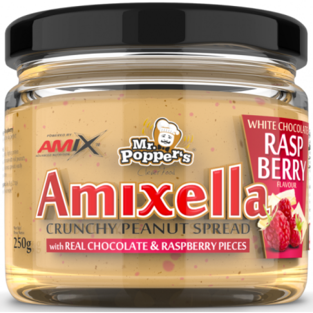 Amix Nutrition Mr. Popper's - Amixella@ Maapähklivõie - Valge šokolaad - vaarikas 250 g pilt Amix Nutrition Mr. Popper's - Amixella@ Maapähklivõie - Valge šokolaad - vaarikas 250 g foto