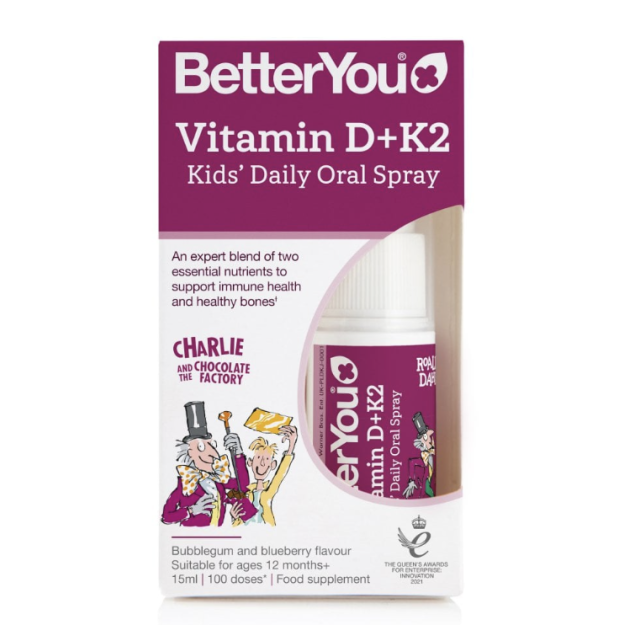 BetterYou Vitamin D + K2 Kids Daily Oral Spray 15 ml - Bubblegum & Blueberry BetterYou Vitamin D + K2 Kids Daily Oral Spray 15 ml - Bubblegum & Blueberry
