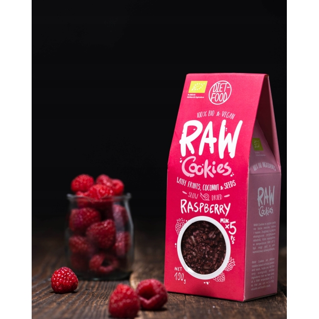 Diet Food Bio sausainiai su avietėmis 100g paveikslėlį Diet Food Bio sausainiai su avietėmis 100g nuotrauka