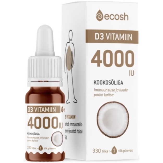 Ecosh D3 Vitamiin kookose õli 4000 IU tilk, 10 ml foto