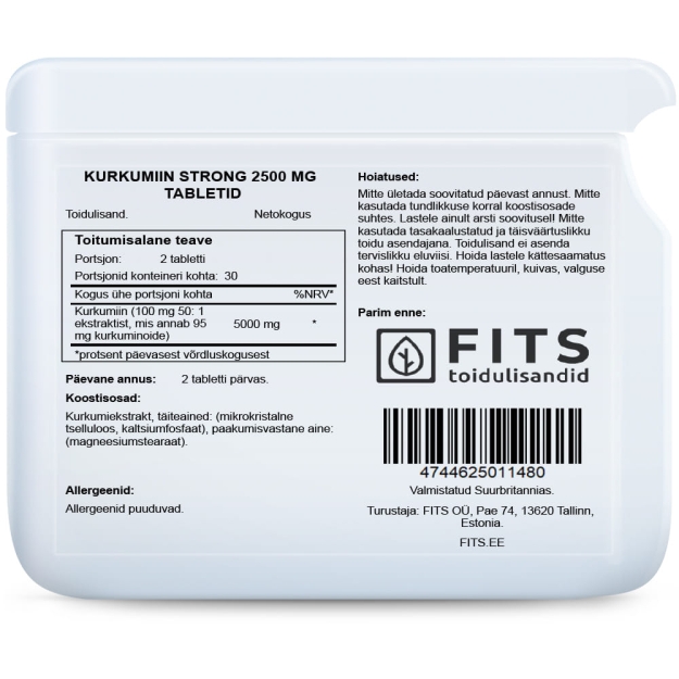 FITS Kurkuma Vahva 2500mg tabletit FITS Kurkuma Vahva 2500mg tabletit