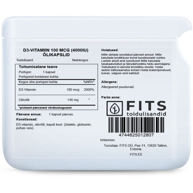FITS D3-vitamiini 4000IU geelitabletit FITS D3-vitamiini 4000IU geelitabletit